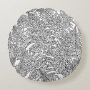 Fern in black and white round pillow