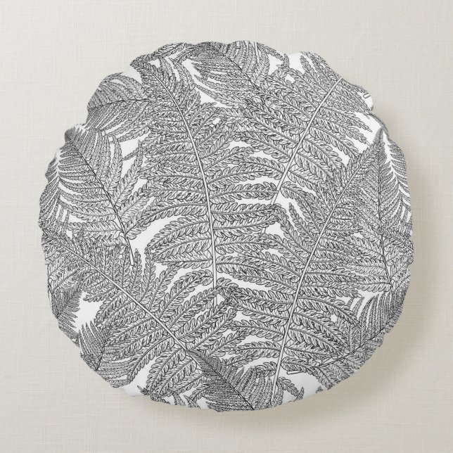 Fern in black and white round pillow (Front)