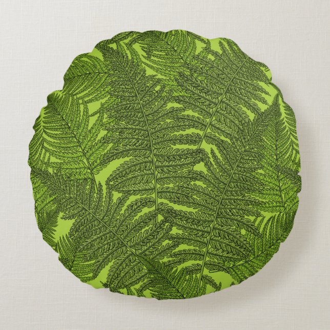 Fern in green round pillow (Front)
