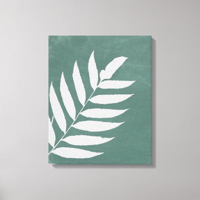 "Fern in Stillness"—A Minimalist White Fern Leaf Canvas Print (Front)