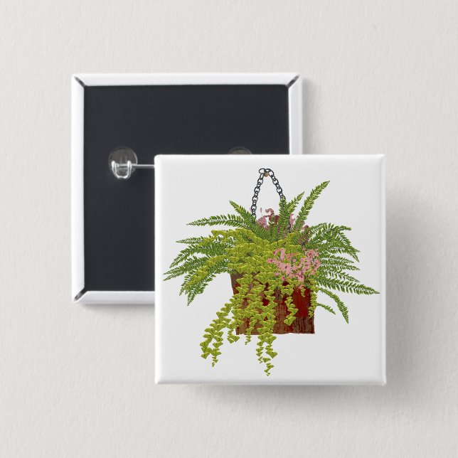 Fern Ivy Hanging Plant Botanical Illustration Art 2 Inch Square Button (Front & Back)