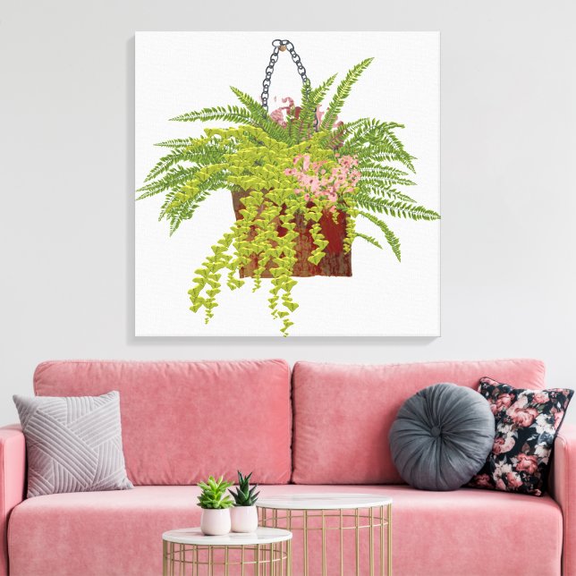 Fern Ivy Hanging Plant Botanical Illustration Art  Canvas Print (Insitu(LivingRoom))