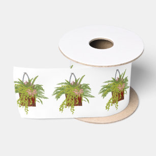 Fern Ivy Hanging Plant Botanical Illustration Art Satin Ribbon