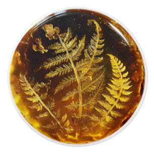 Fern Leaf Amber Pattern Ceramic Knob