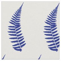 Fern Leaf Blue on White Background Fabric