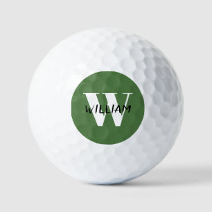 Fern Leaf Elegant Black Name and White Initial Golf Balls