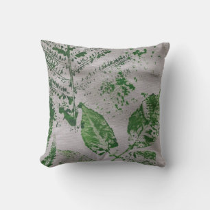 Fern Leaf Grey Printmaking Botanical Coussin