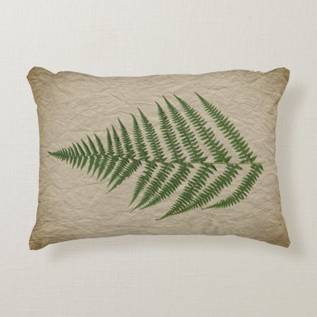 Fern Leaf on Crinkly Paper Texture Accent Pillow (Front)