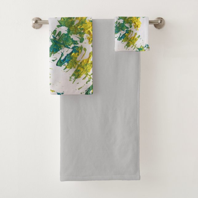 Fern Leaf Print Green Painting Fibre Art Bath Towel Set (Insitu)
