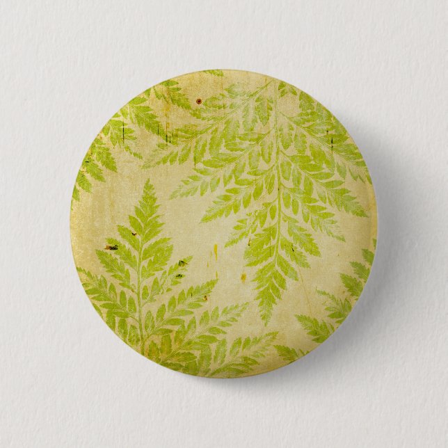 Fern Leaf Stamped Pattern Grungy Background 2 Inch Round Button (Front)