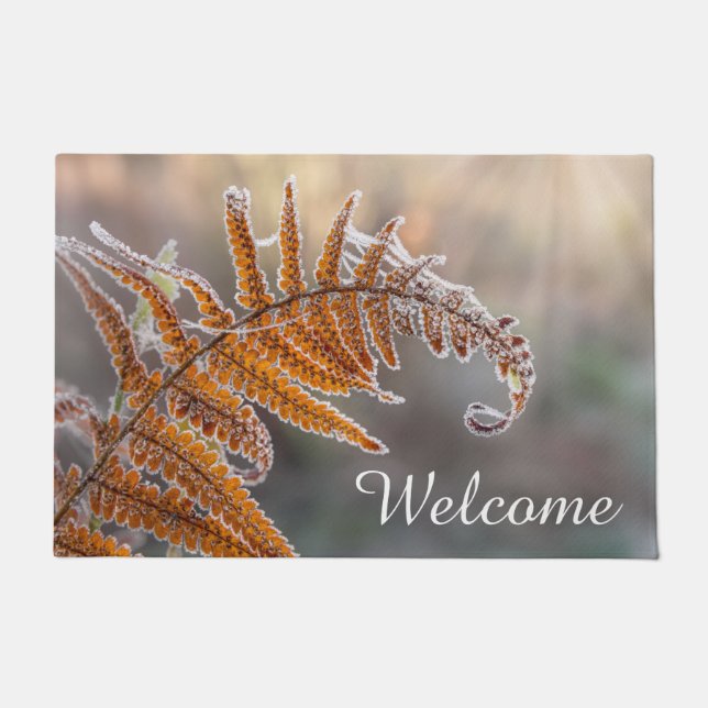 Fern Leaf with Icy Frost in a Cold Winter Nature - Doormat (Front)