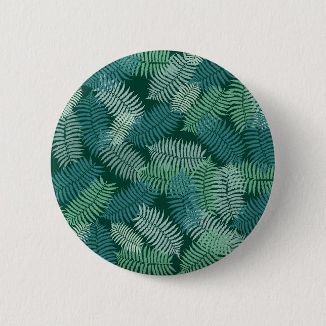 Fern leaves pattern on dark green 2 inch round button (Front)