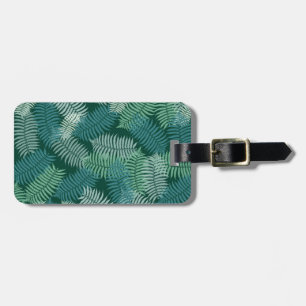 Fern leaves pattern on dark green luggage tag