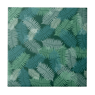 Fern leaves pattern on dark green tile