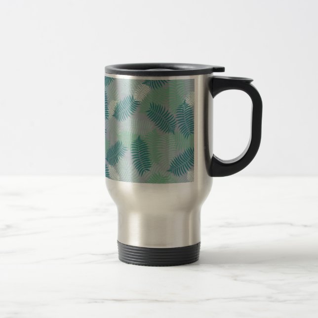 fern leaves pattern on light grey travel mug (Right)