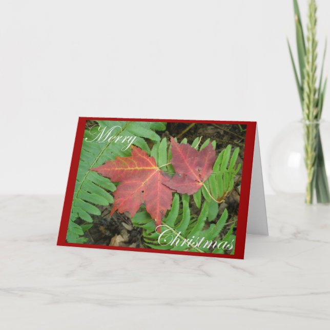 Fern & Maple Leaves Christmas Card (Front)
