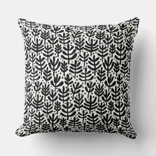 Fern Pattern - Black and White Throw Pillow