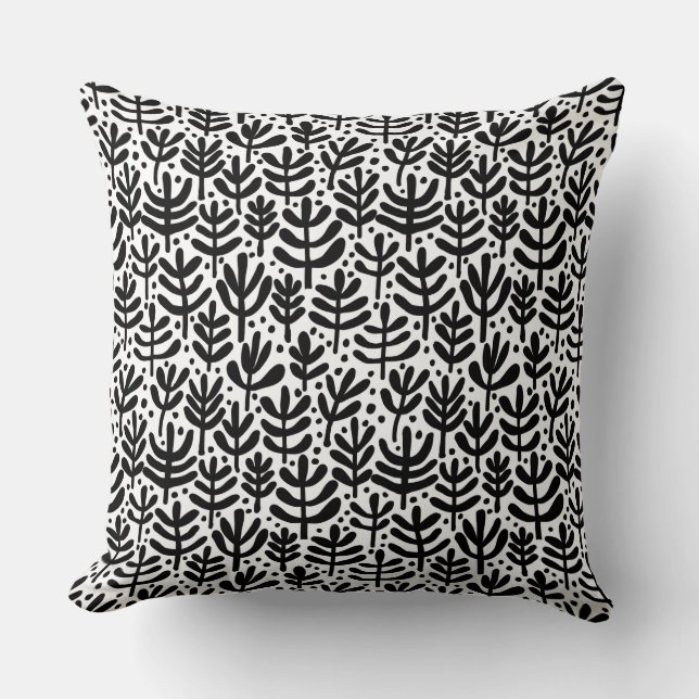 Fern Pattern - Black and White Throw Pillow (Front)
