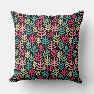 Fern Pattern - Five Colours on Black Throw Pillow