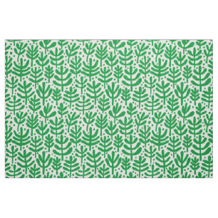 Fern Pattern - Grass Green on White Fabric
