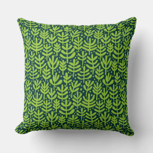 Fern Pattern - Martian Green on Dark Green Throw Pillow