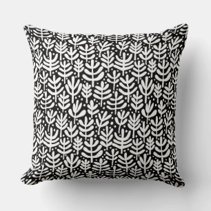 Fern Pattern - White on Black Throw Pillow