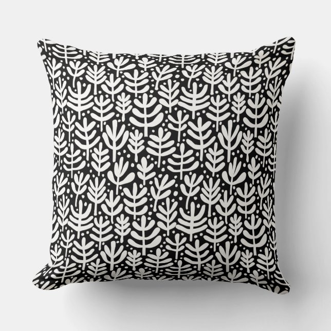 Fern Pattern - White on Black Throw Pillow (Front)