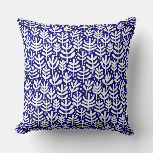 Fern Pattern - White on Dark Blue Throw Pillow