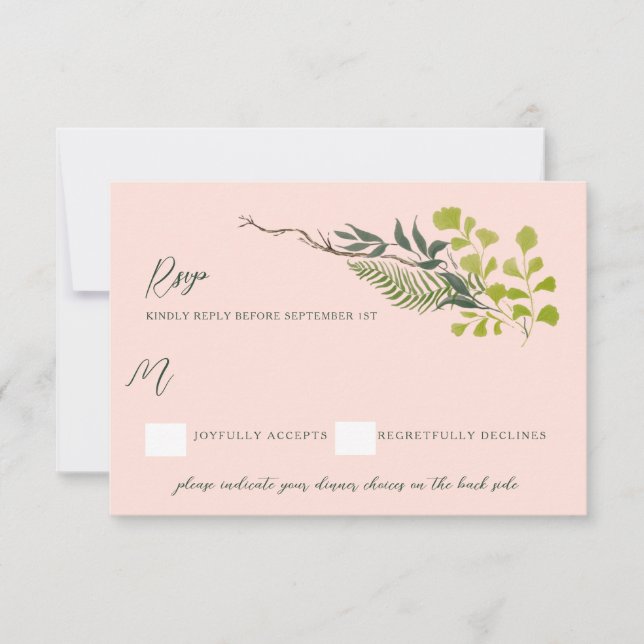 Fern Pepper Tree Leaves Garden Pink RSVP Card (Front)