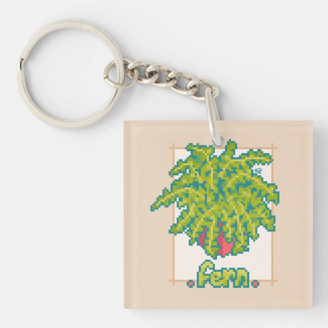 Fern Pixel Art, Pixel Art Keychain (Front)