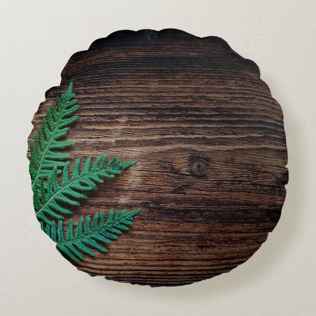 Fern plant wood small fern grunge round pillow (Front)