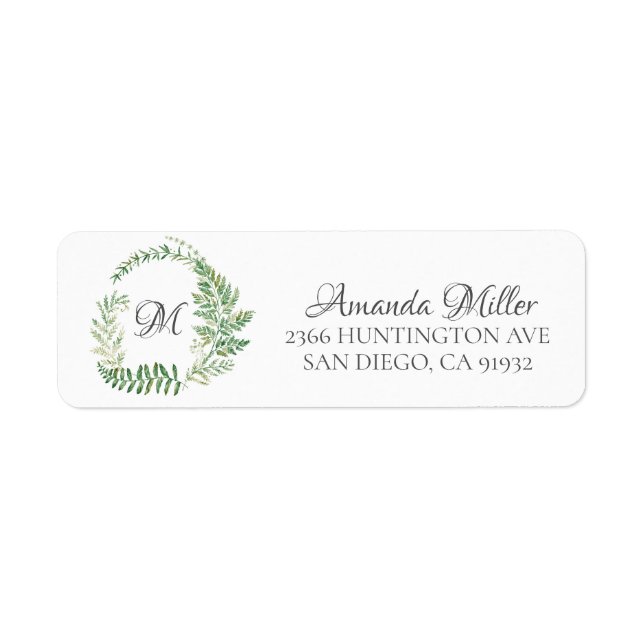 Fern Wreath Monogram Floral Adresse de retour (Devant)