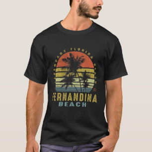 Fernandina Beach Retro Palm Sunset  Beach  Design T-Shirt