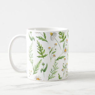 Ferns and Daisies Watercolor Floral Mug