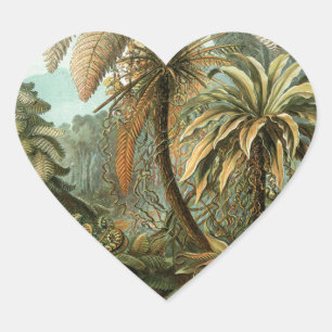 Ferns Palm Tree Antique Botanical Ferns Art Heart Sticker
