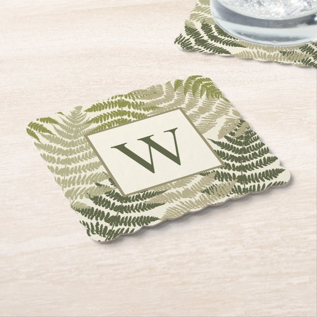 Ferns Pattern Custom Monogram  Paper Coaster (Angled)