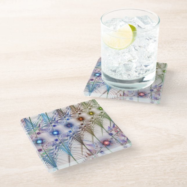 Ferns'N Flowers Abstract Glass Coaster (Angled)