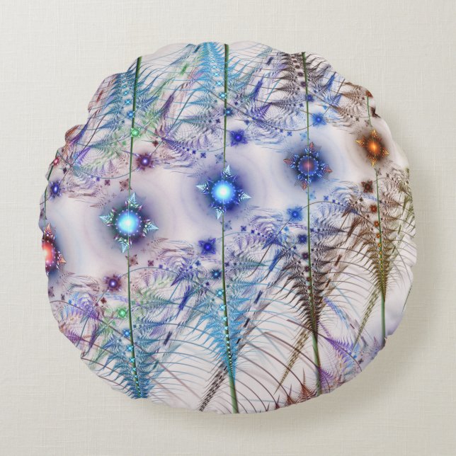 Ferns'N Flowers Abstract Round Pillow (Front)