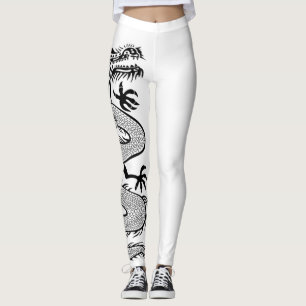 Ferocious Dragon Tattoo In White Colour Background Leggings