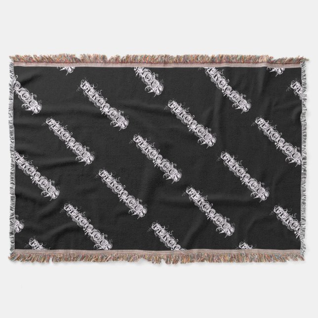 Ferocious Tattoo-Style Blanket – Black and White (Front)