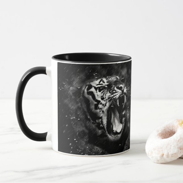Ferocious Tiger Dark Background Mug (With Donut)