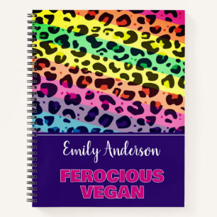 Ferocious Vegan vibrant rainbow leopard print Notebook