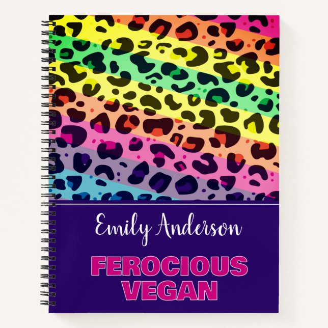 Ferocious Vegan vibrant rainbow leopard print Notebook (Front)