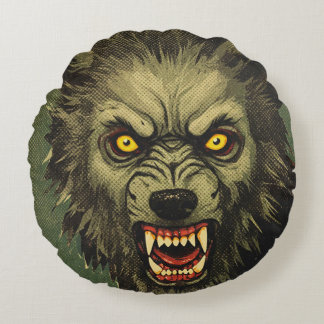 Ferocious Werewolf Horror Illustration Round Pillow