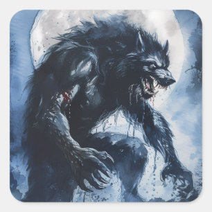 Ferocious Werewolf Watercolor Square Sticker