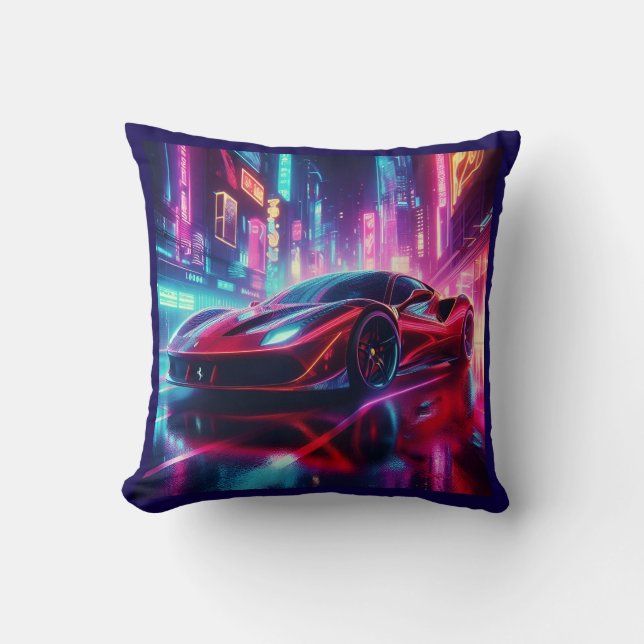 ferrari neon throw pillow (Front)