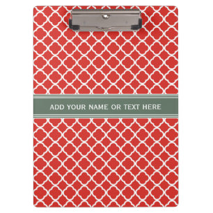 Ferrari Red and White Moroccan: Quatrefoil Pattern Clipboard