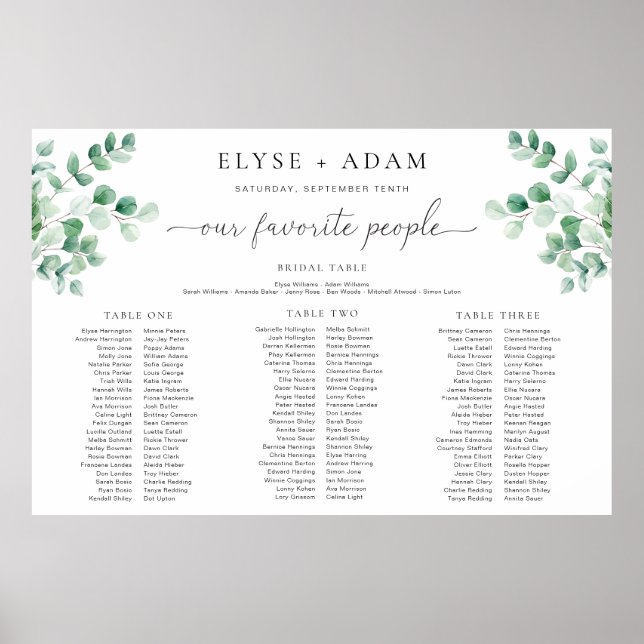 Ferras Greenery 3 Banquet Seating Chart Foam Board (Front)