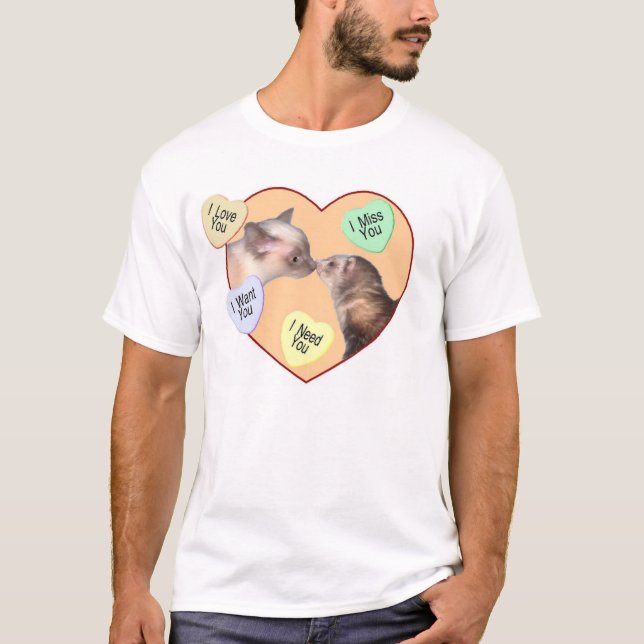 Ferret and Cat in Heart T-Shirt (Front)