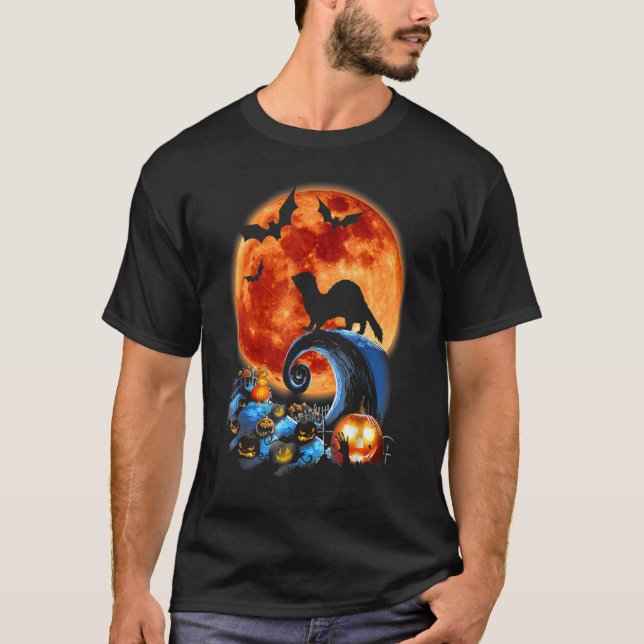 Ferret And Moon Halloween Costume Silhouette T-Shirt (Front)
